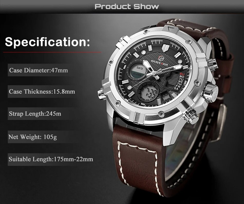 GOLDENHOUR Mens Watches Quartz Analog Digital Watch Men Leather Military Sport Wristwatch Man_voghion.com