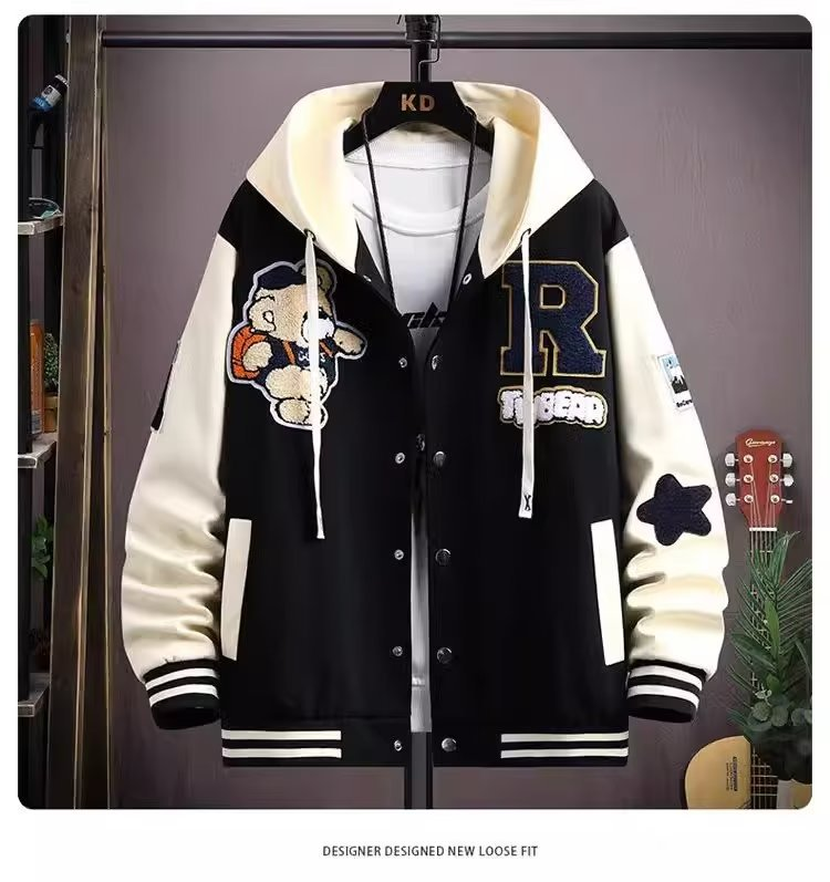 Giacca bella per adolescenti allentati giapponesi da uomo con cappuccio scozzese nuova primavera e autunno_voghion.com