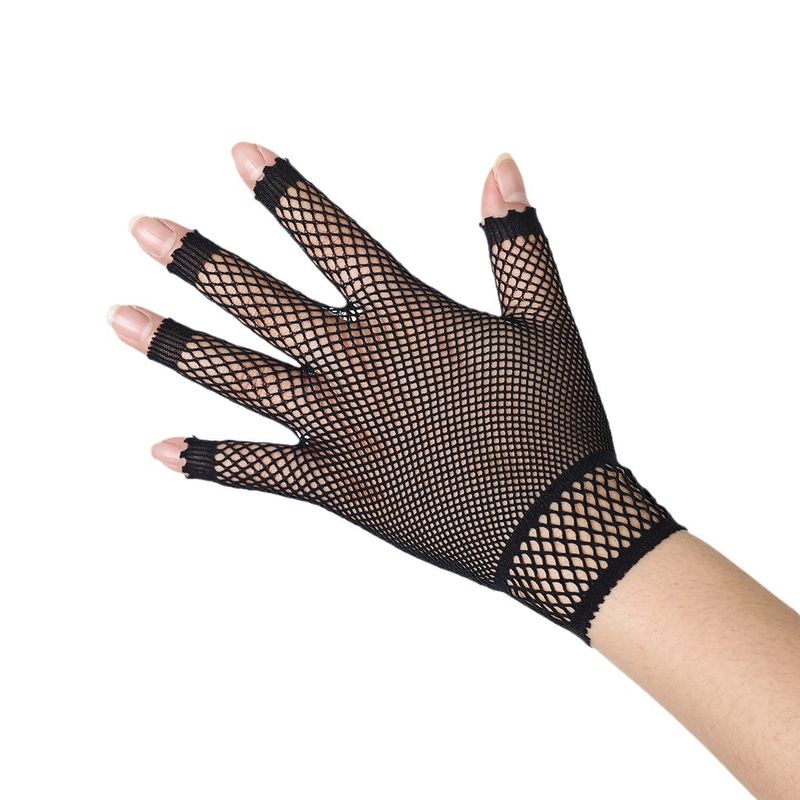 Guantes decorativos de malla elástica, cortos, de medio dedo, sexys, para fiestas temáticas de baile, reuniones, Halloween, malla artística_voghion.com