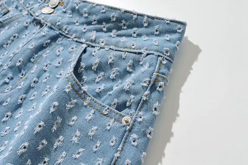 Damkläder Rippade jeansshorts för kvinnor Sommar Nya hög midja-insatser Två knappar Slimming Raw Edge A Line Bred Ben Hot Pants_voghion.com