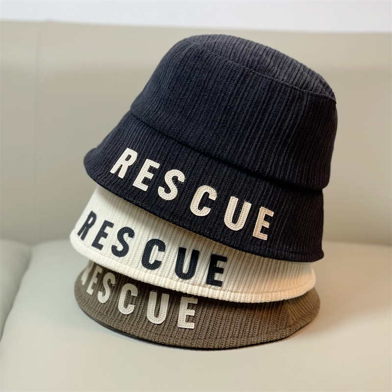 European and American Corduroy Embroidered Fisherman Hat, Children's Warm Water Bucket Hat, Versatile Face Small Wide Brimmed Basin Hat_voghion.com
