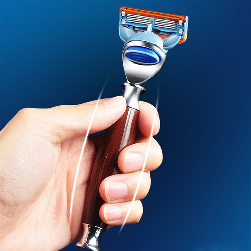 Men's Wood Razor Shaving Holder Barber Hair Beard Shave Manual Razor Handle Compatible with Fusion 5 Layers Razor Blades_voghion.com