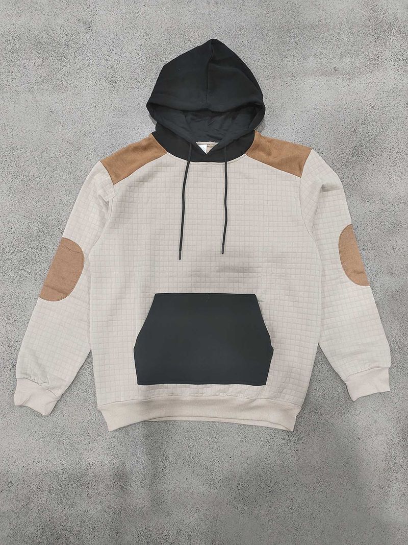 Felpa con cappuccio patchwork jacquard da uomo – Pullover oversize con spalle scese e tasca a marsupio (S-XXXL, anti-pilling, unisex adattabile)_voghion.com