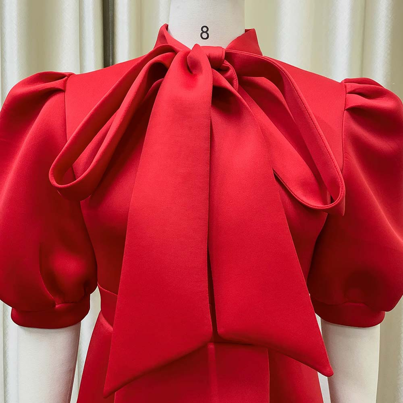 Rochie de banchet pentru femei de marime mare de vara nou bowknot doamnelor de culoare solida fusta cu maneca scurta _voghion.com