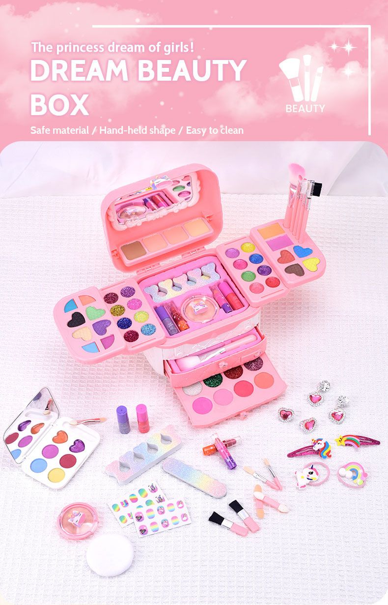 Cross Border Cosmetic Bag Box Set Beauty Toy Match Blush Nail Set Pretend Play Toy Girl Gift Delivery_voghion.com