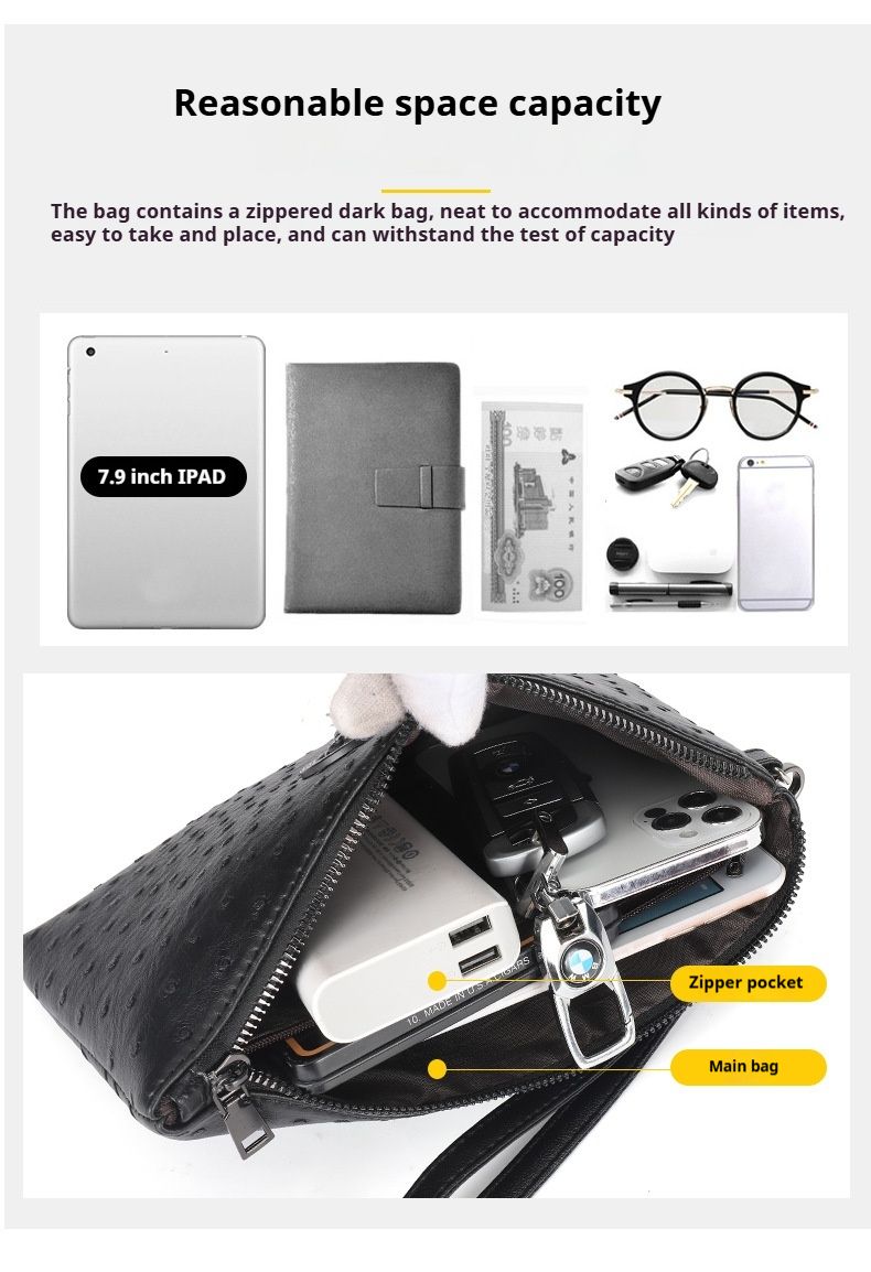 Aktentasche für Herren – Stilvolle Clutch aus Straußenleder, Business-Mode-Umschlagtasche aus weichem Leder in großen, mittleren und kleinen Größen für Berufstätige_voghion.com