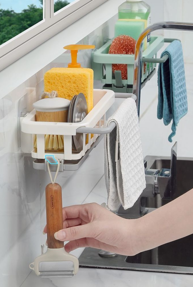 Kitchen Storage No-Drill Wall-Mounted Miscellaneous Organizer Multi-Functional Draining Spice Rack Sink Artifact_voghion.com