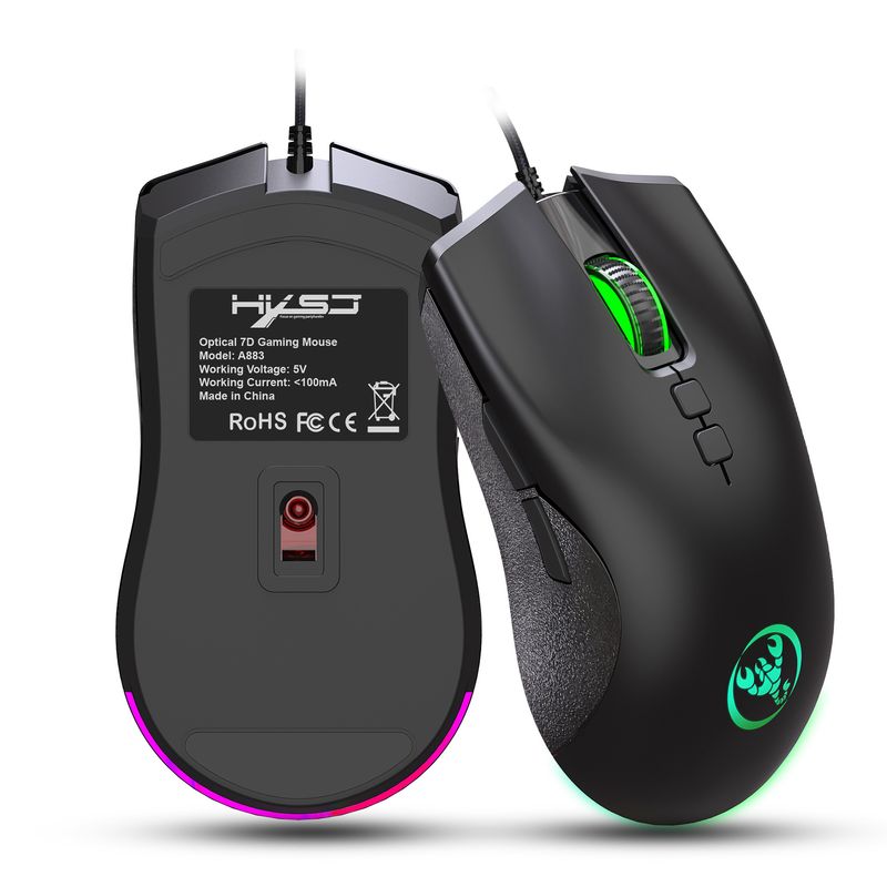 A883 Colorful Glowing 7D Game Mouse, Esports Wired Mouse 6400dpi Adjustable Macro Programming_voghion.com