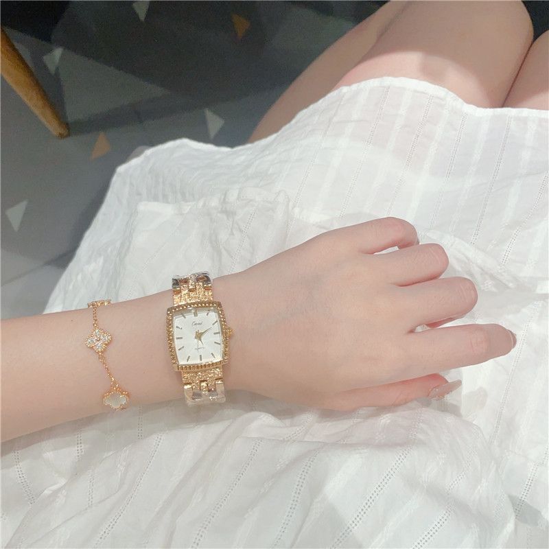 Orologi da donna quadrati piccoli verdi, orologio da donna al quarzo per il tempo libero, orologio da donna di lusso con luce media_voghion.com