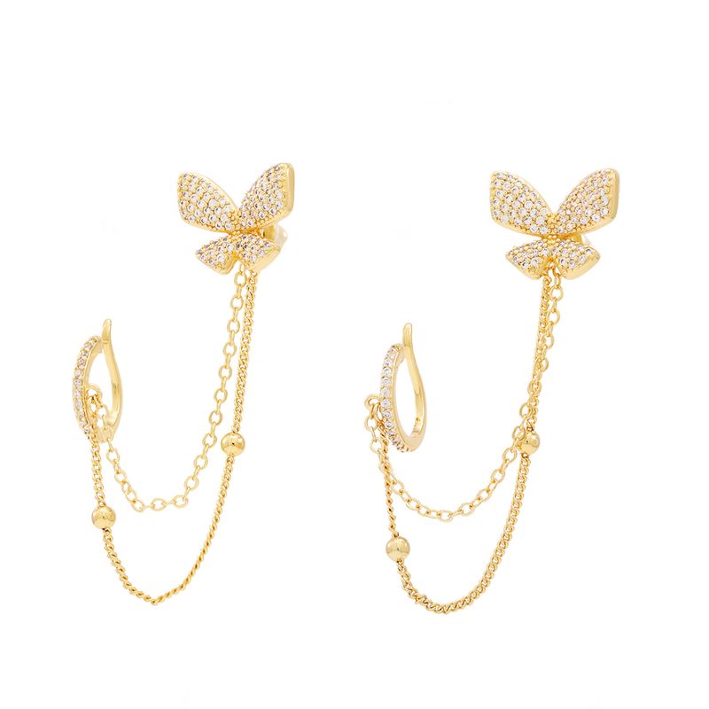 European And American Internet Celebrity Style Light Luxury Heavy Craft 5A Zircon Butterfly Ear Hooks Line Design Brass_voghion.com