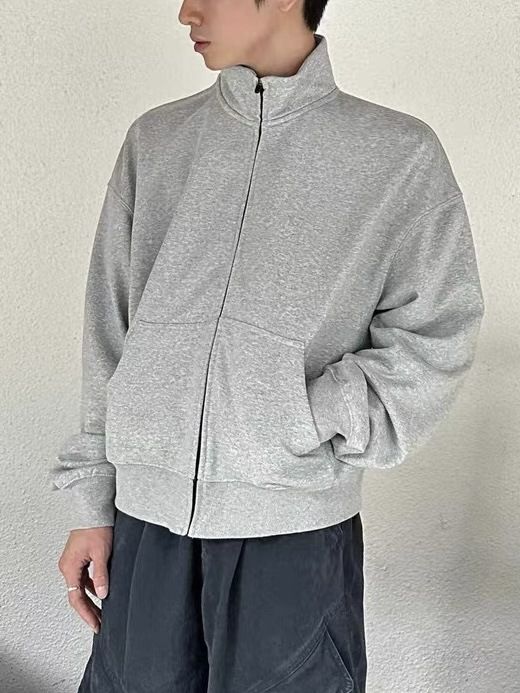 Herrenbekleidung Unisex Casual Kapuzenpullover - Kurzärmlige Reißverschlussjacke mit entspannter Passform in Unifarben (Grau, Schwarz, Beige) für Männer und Frauen_voghion.com