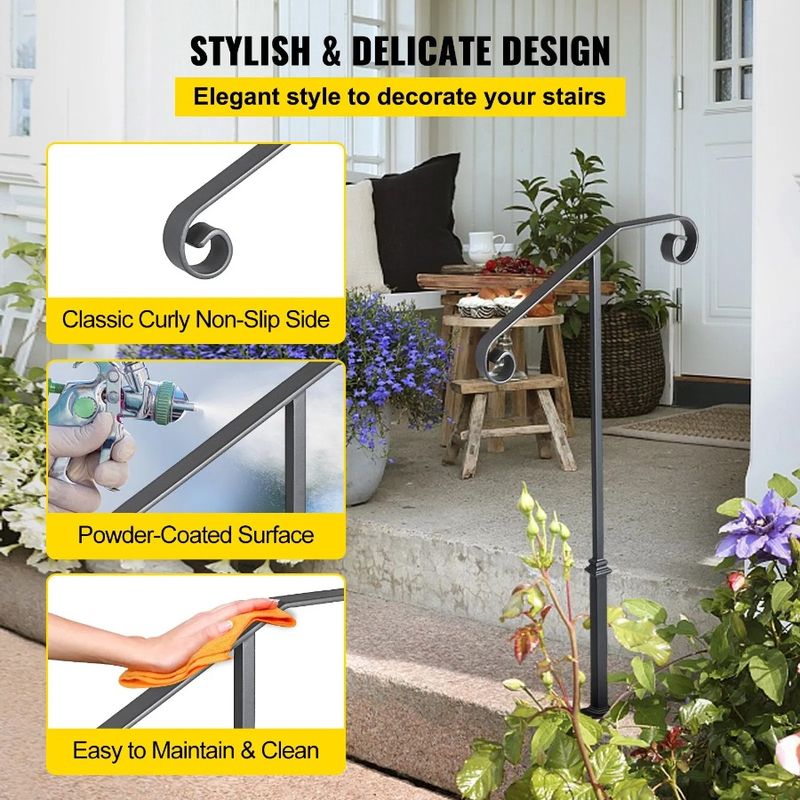 R Porch Iron Outdoor Steps Stair Or Outdoor Handrails 1 Handrail Post For Transitional Gray Steps Fit Wrought 2 Single Railing_voghion.com