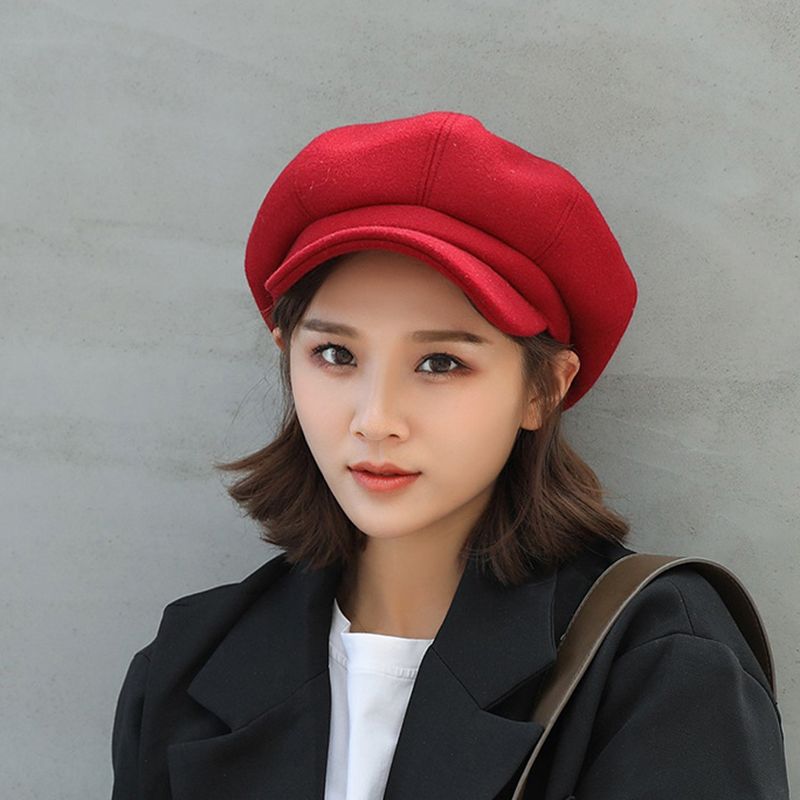 New Arrivals Fashion Solid Color Woolen Newsboy Cap Octagonal 8 Panel Women Autumn Winter Thickened Warm Beret Hat For Girls Sombrero_voghion.com