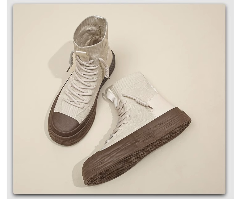 Botas con calcetines elásticos para mujer, zapatos altos transpirables de otoño 2023, botas Martin transpirables de punto elevado con suela gruesa, botas cortas finas y delgadas_voghion.com