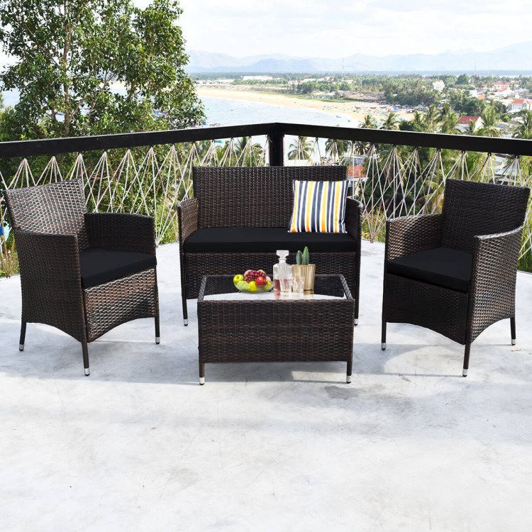 4 Pieces Comfortable Outdoor Rattan Sofa Set with Table_voghion.com