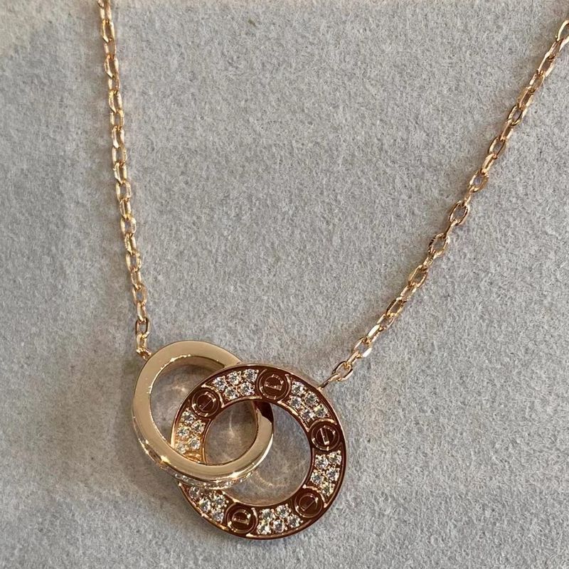 Wysoka wersja Rose New Luxury Clavicle Card Home Round Cake Double Ring Full Diamond Necklace For Women V Gold Chain_voghion.com