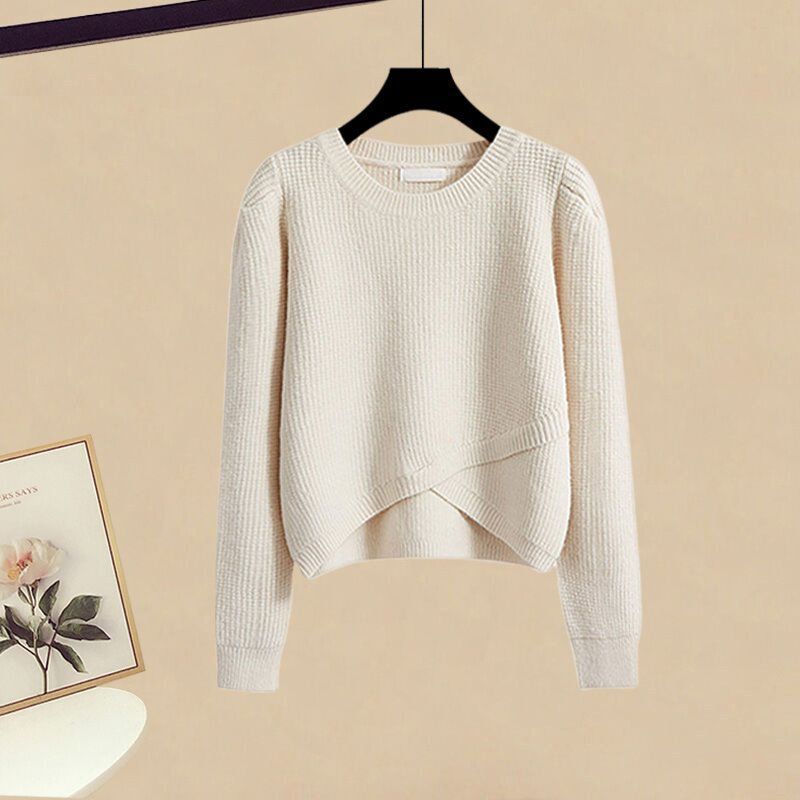 Conjunto de suéter de malha e calça jeans flare feminino para outono e inverno - corte justo, confortável e estiloso (várias opções de cores)_voghion.com