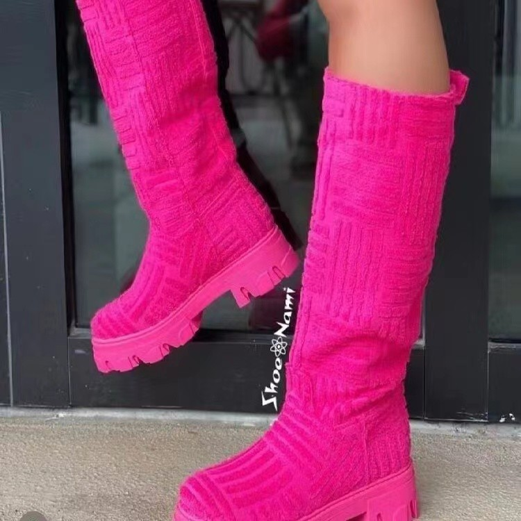 Damenschuhe Große, mittellange Damenstiefel mit dickem Absatz und dicker Sohle, modische Handtuchstiefel, modische Stiefel_voghion.com