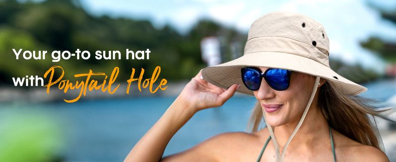 FURTALK Sun Hats For Women Ponytail UPF 50+ Beach Summer Hat Wide Brim Packable Cowboy Hat_voghion.com