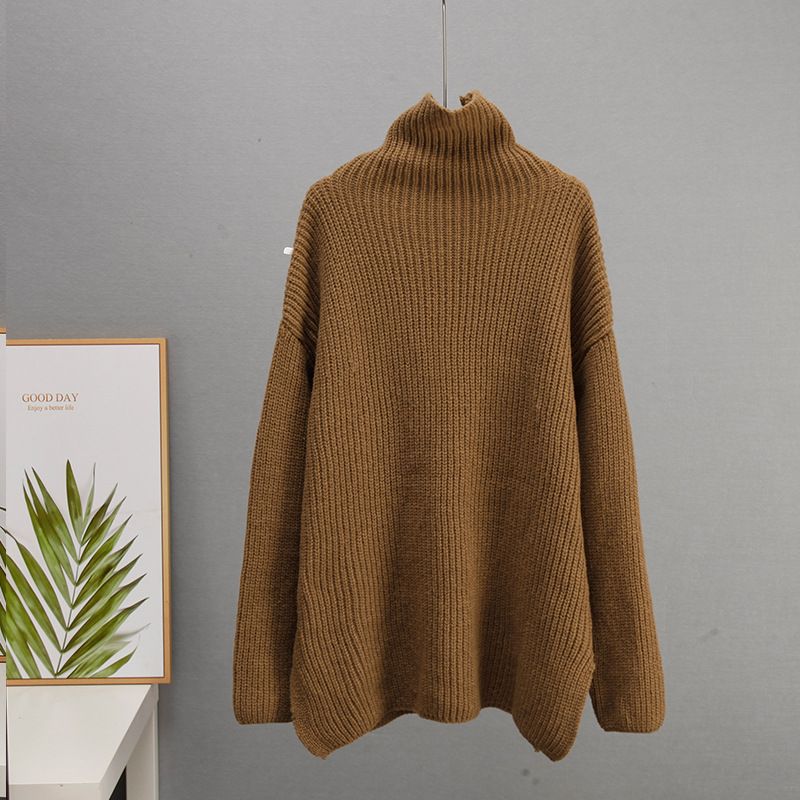 Pull oversize à col montant pour femme – Haut en tricot acrylique doux avec fentes latérales | Pull décontracté d'hiver (blanc/violet/vert)_voghion.com