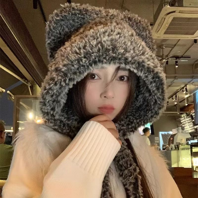 Cappello di peluche con paraorecchie di alta qualità, elegante, grigio, soffice e carino, per donna, autunno inverno, spesso, caldo e antifreddo_voghion.com
