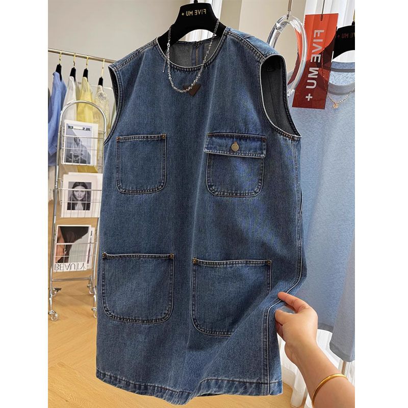 Abito in denim senza maniche coreano casual di alta qualità per le donne in estate, super bello, unico e meraviglioso._voghion.com