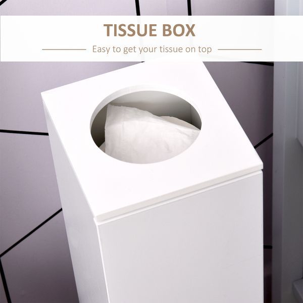 HOMCOM Toilet Paper Storage Cabinet 26' Narrow Bathroom Organizer Floor Standing White_voghion.com