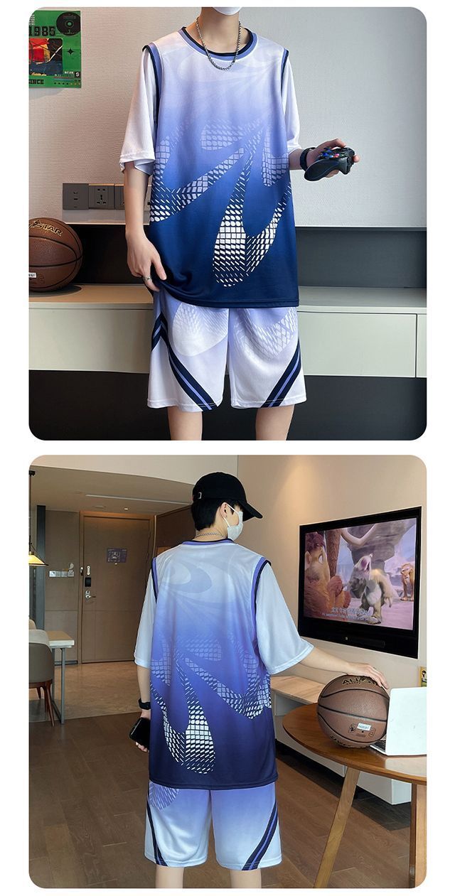 Summer New Quick-Dry Ice Silk Short Sleeve Sports Set Vest Shorts Casual Running Cool Student Basketball Wear_voghion.com