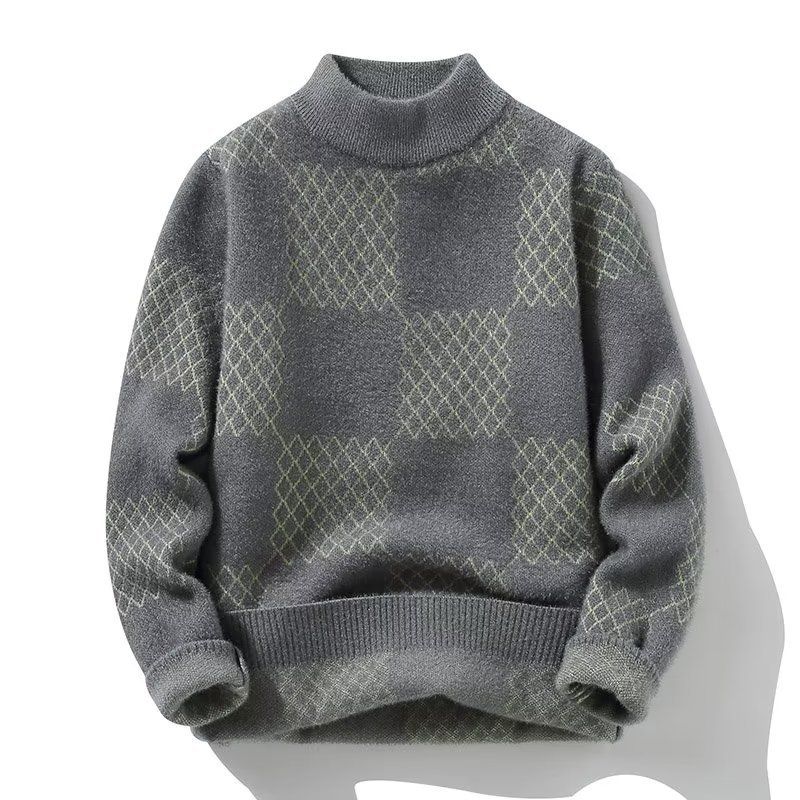 Neues lockeres, dickes Strickoberteil für Herbst und Winter, Pullover mit halbhohem Kragen, dicker Basispullover für Herren_voghion.com