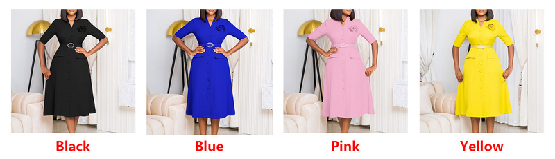 Damen 2024 Herbst Neues V-Ausschnitt Knopf Stil Elegantes Einfarbiges Übergroßes Kleid_voghion.com