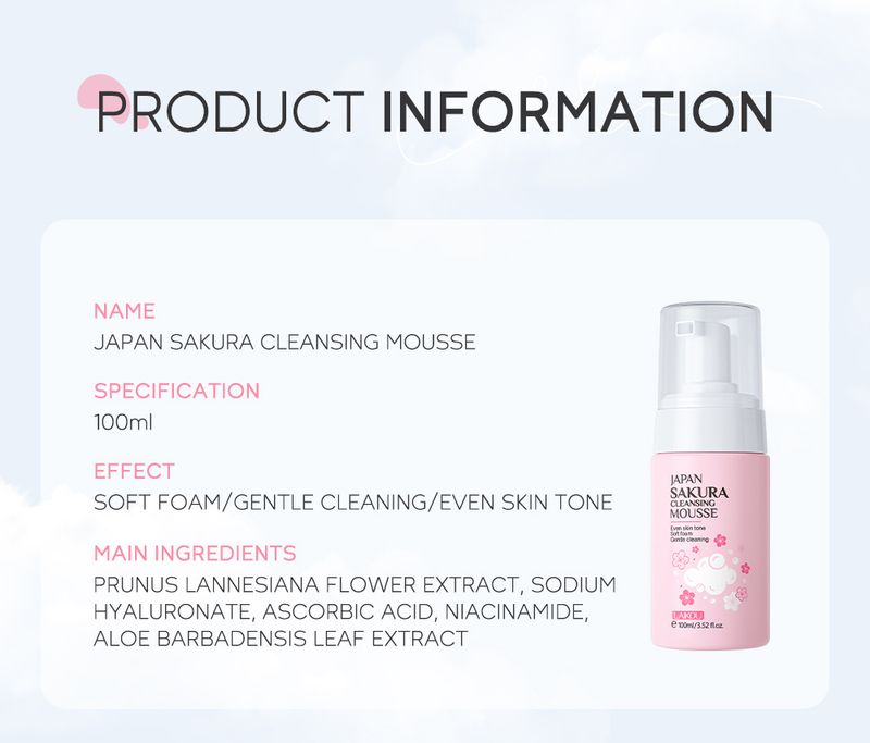 LAIKOU Sakura Cleansing Mousse 100ml Detergente e idratante in schiuma densa per la cura della pelle_voghion.com