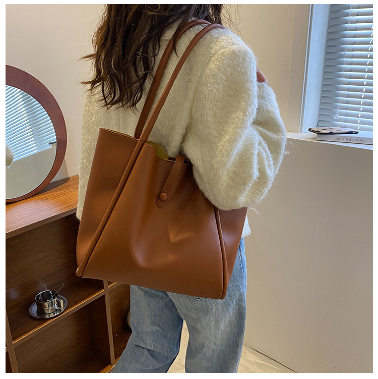 Koreanische Version einfarbige Muttertasche 2024 neue Damentasche einfache tragbare Tragetasche große Kapazität_voghion.com