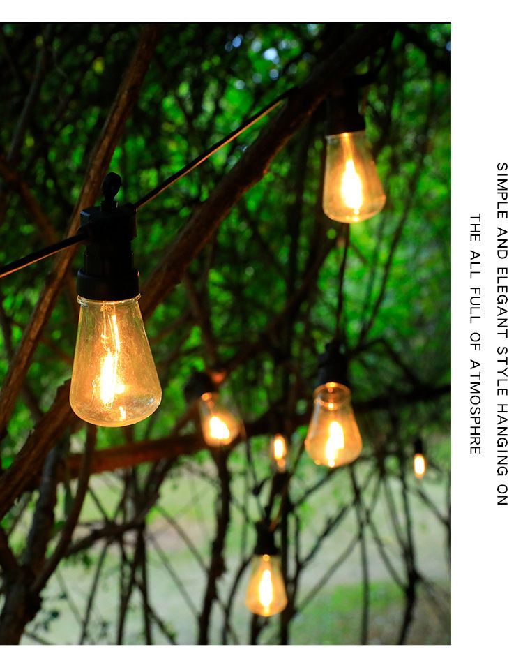 Solar-Powered S14 Camping Lantern String Lights, Outdoor Waterproof IP65, Decorative Tungsten Bulbs For Garden, Patio, Christmas_voghion.com