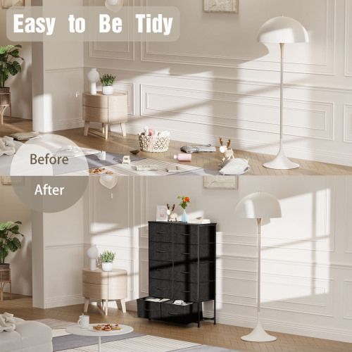 Bedside Table For Bedroom With 10 Fabric Drawers Storage Cabinet Steel Frame Closet For Clothes Storage Display Cabinet_voghion.com