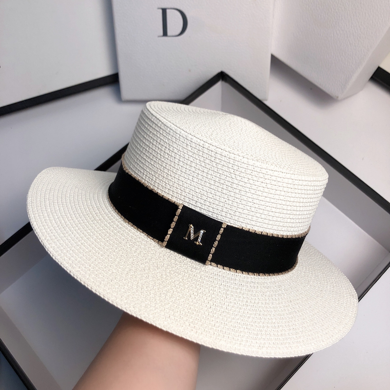 Women's hats summer ribbon M flat top hat fashion straw hat sunshade and sunscreen_voghion.com