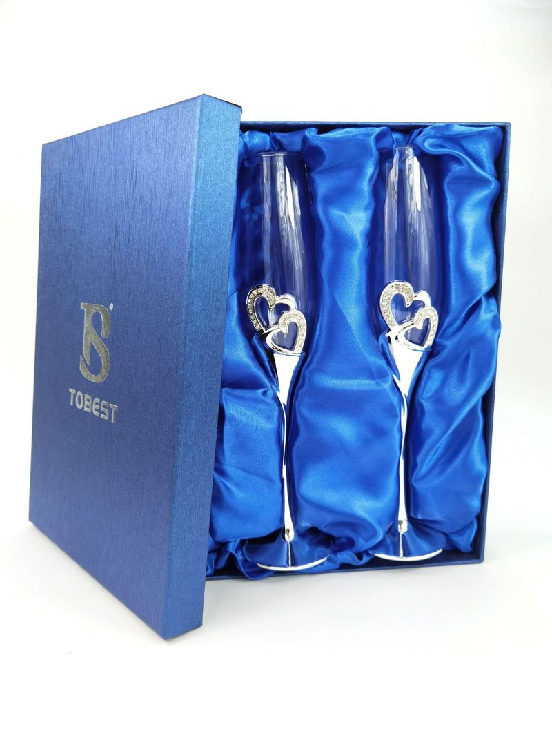 Taças de champanhe de diamante em formato de coração e metal prateado para casamento, conjunto de taças de vinho, presente de dia dos namorados, lembrança de casamento_voghion.com