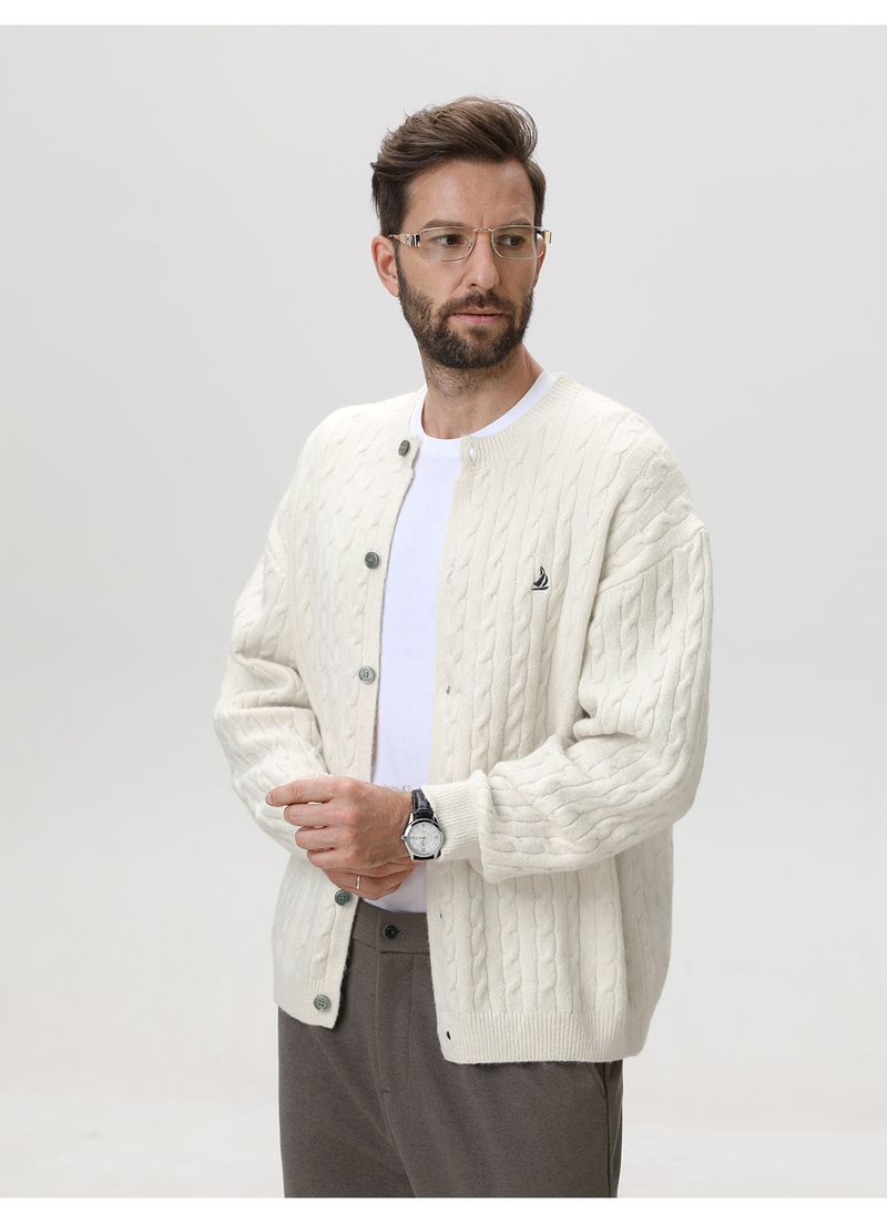 Suéter masculino vintage de tricô com gola redonda – Pulôver bordado pesado com mistura térmica (M-XXL, vermelho Anchorage/creme/cinza gelo/azul-marinho)_voghion.com
