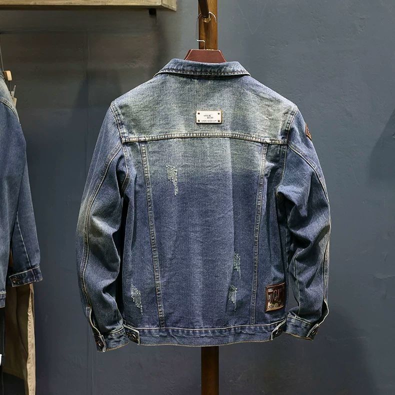 Veste en jean brodée de luxe pour homme, nouvelle veste à badge industriel rétro tendance, printemps 2025_voghion.com