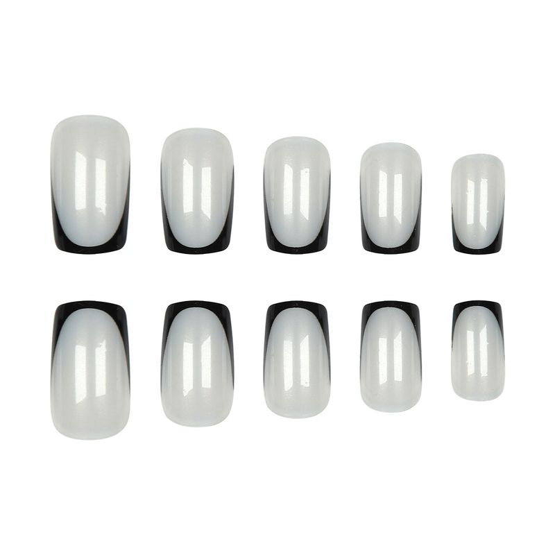 Elegant French Black Tip Press-On Nails - Reusable Fake Nails With Glue & Gel Pads - Natural-Looking False Nails For Women_voghion.com