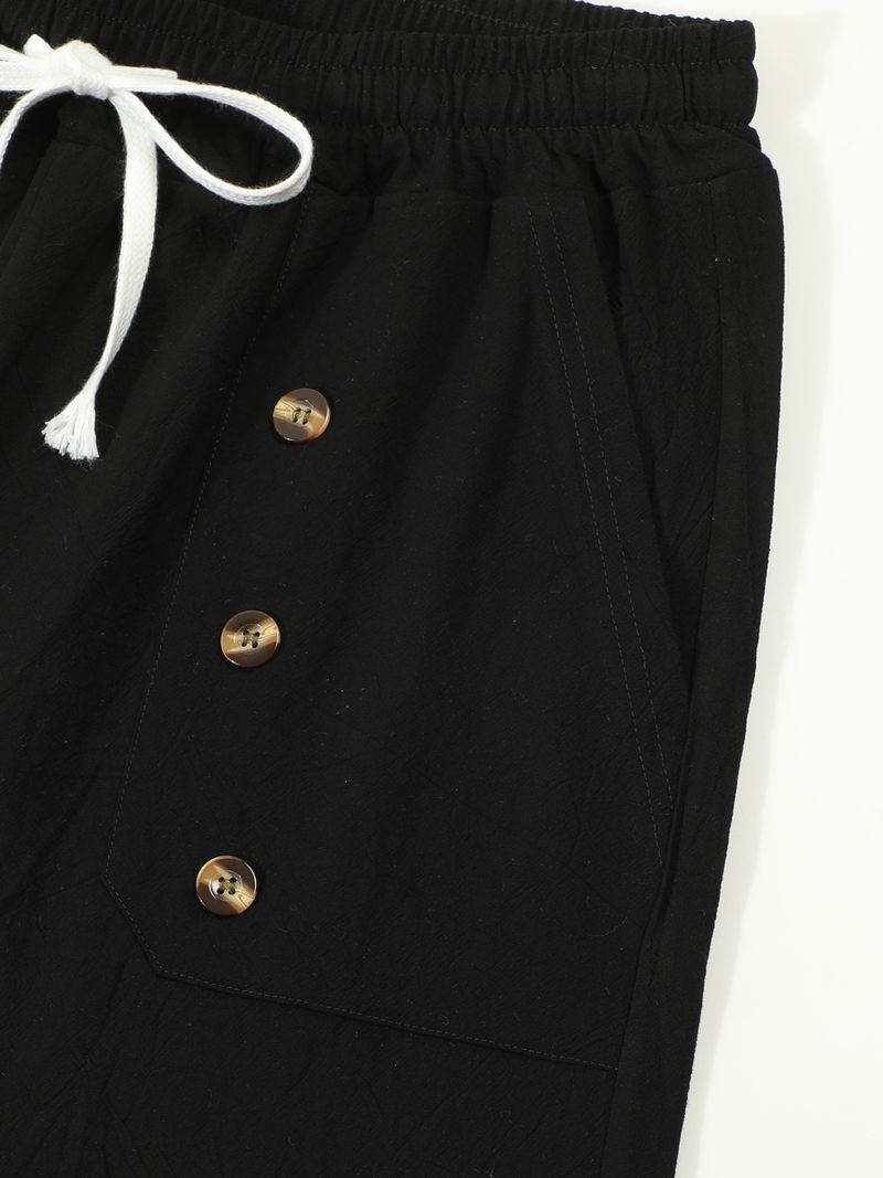 Pantaloncini estivi da uomo in cotone e lino, casual americani, larghi e dritti, con bottoni_voghion.com