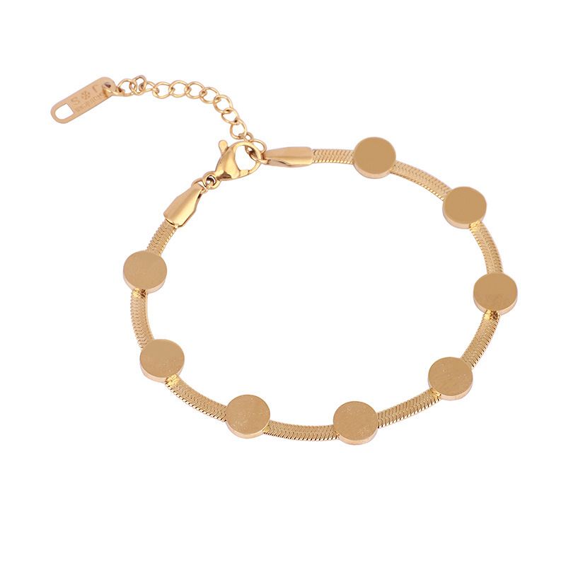 Minimalist And Versatile Design, Circular Plate Snake Bone Titanium Steel Neck Chain, Jewelry Bracelet Set_voghion.com