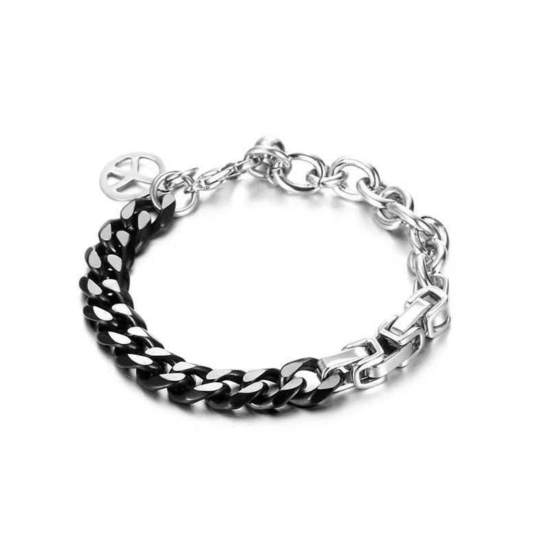 Men's Personalized Splicing Bracelet Ins Hip Hop Trendy Brand Titanium Steel Couple Bracelet Personalized Versatile Cuban Bracelet_voghion.com
