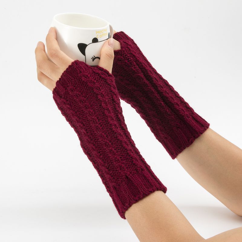 Fried Dough Twists Wrist Gloves Autumn Winter New Knitted Wool Warm Men And Women's Short Skiing Open Finger Sleeve_voghion.com