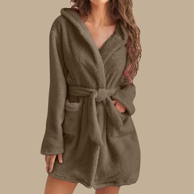 Men's autumn and winter warm bathrobe hooded home clothes plush pajamas robe_voghion.com