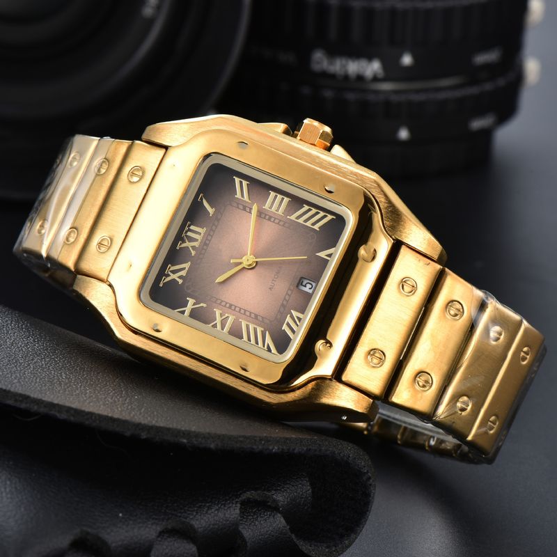 Men's Stainless Steel Square Analog Quartz Watch With Date Display, Business Casual Timepiece, 40.5mm Case, Butterfly Clasp_voghion.com