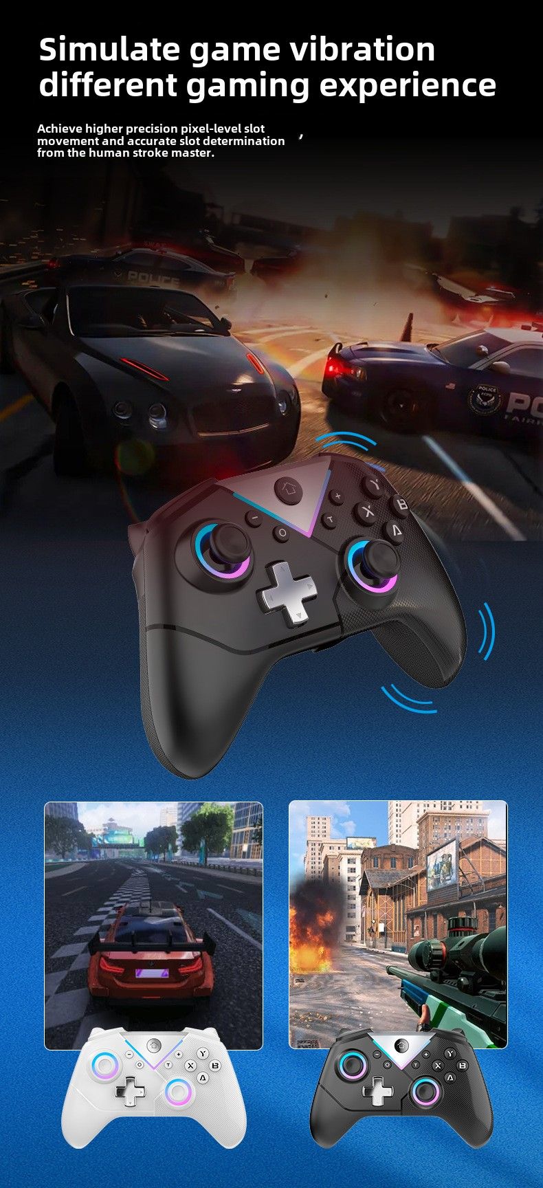 Gamepad Bluetooth multipiattaforma: controllo preciso, presa comoda, lunga durata della batteria, supporto Switch/Steam/iOS/Android_voghion.com