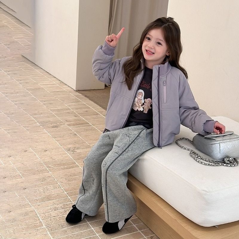 Kinder-Baumwollkleidung Mädchen Warme Winddichte Kurze Stehkragenjacke mit Baumwollfutter_voghion.com