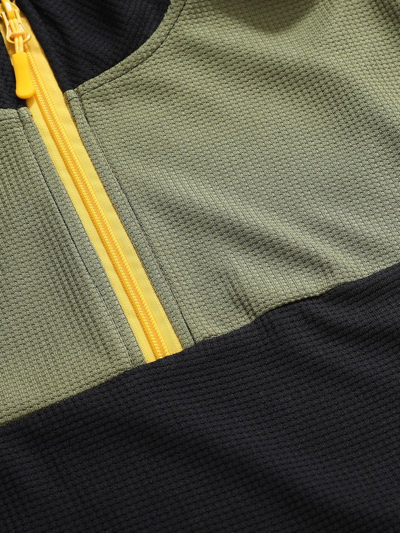 Spring And Autumn New Men's T Shirt Sweater Casual Sports Colorblock Long Sleeve Turtleneck Half Zipper Top_voghion.com