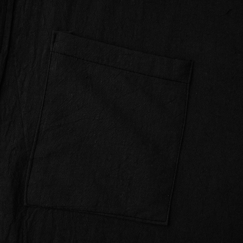 Camicia da uomo ampia a maniche lunghe in cardigan con colletto alla coreana in lino tinta unita_voghion.com