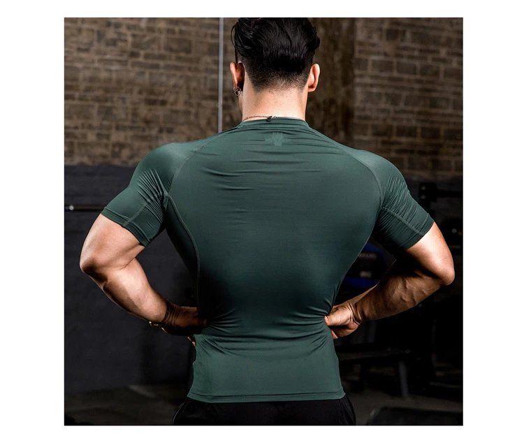 T-shirt de compression à manches courtes et col rond pour entraînement de course à pied, absorbant la transpiration et séchage rapide_voghion.com